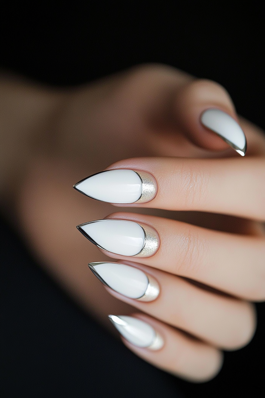 7. French Tips with Metallic Edges (White Tip Nail Design Ideas) - White Tip Nail Design Ideas