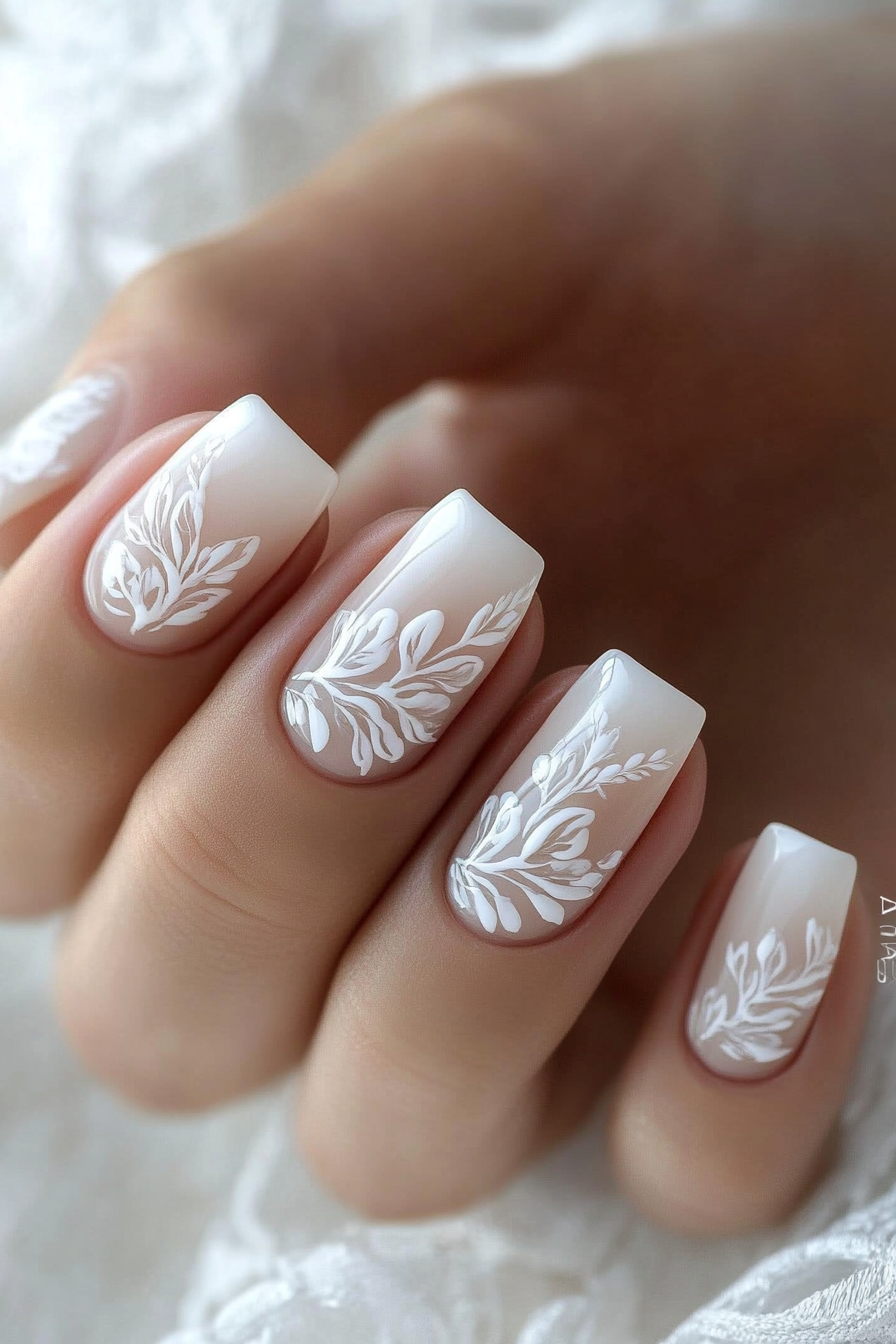 8. Floral-Inspired White Tips (White Tip Nail Design Ideas) - White Tip Nail Design Ideas
