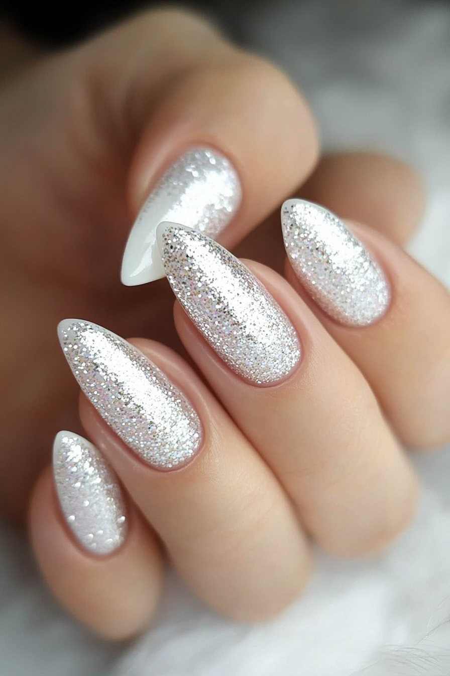 12. Glitter French Tips (White Tip Nail Design Ideas) - White Tip Nail Design Ideas