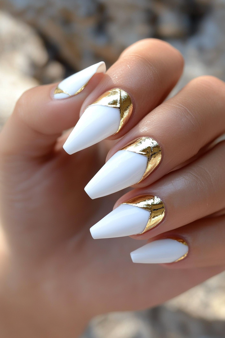 14. White Tips with Gold Foil (White Tip Nail Design Ideas) - White Tip Nail Design Ideas