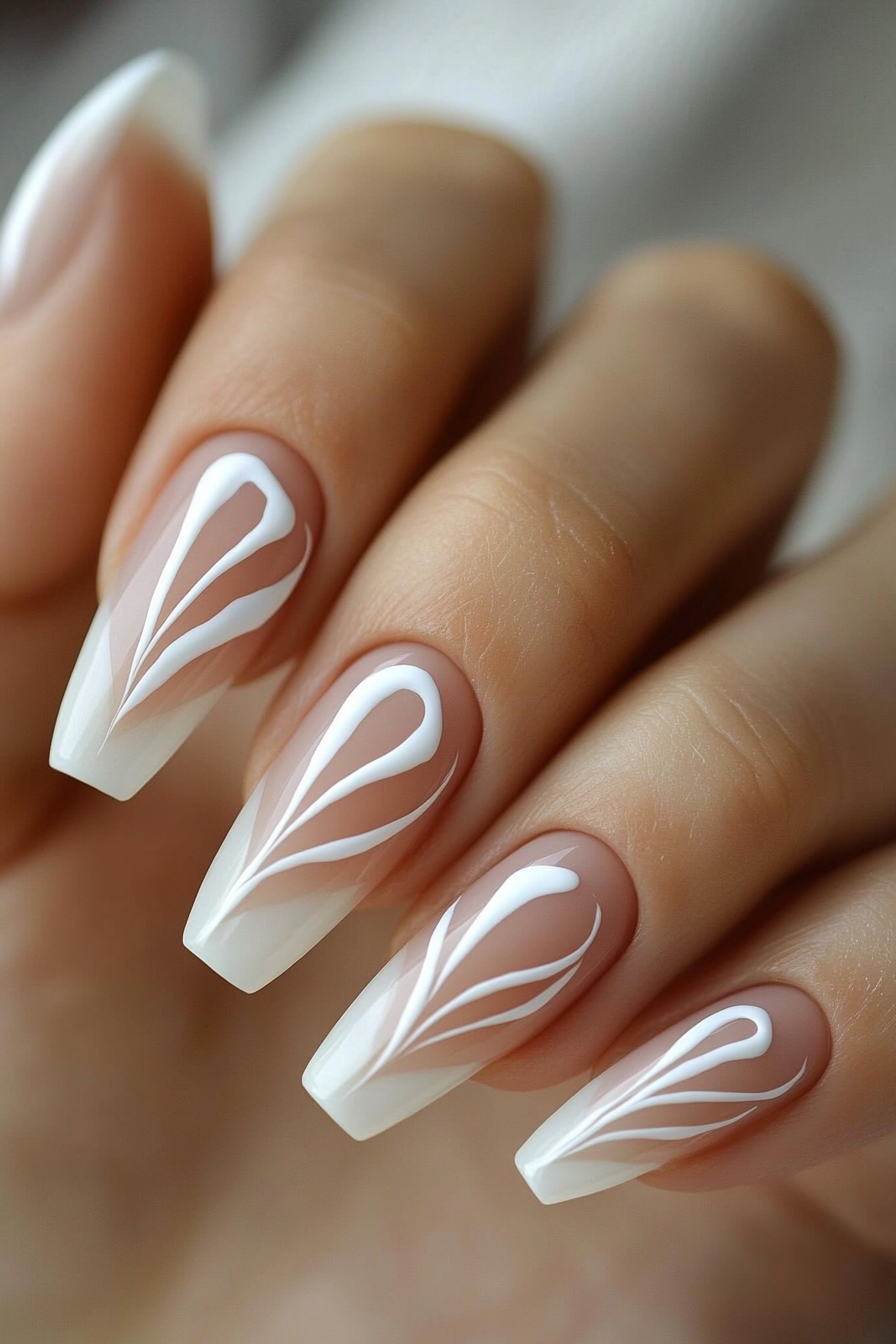15. White Swirl Tips (White Tip Nail Design Ideas) - White Tip Nail Design Ideas