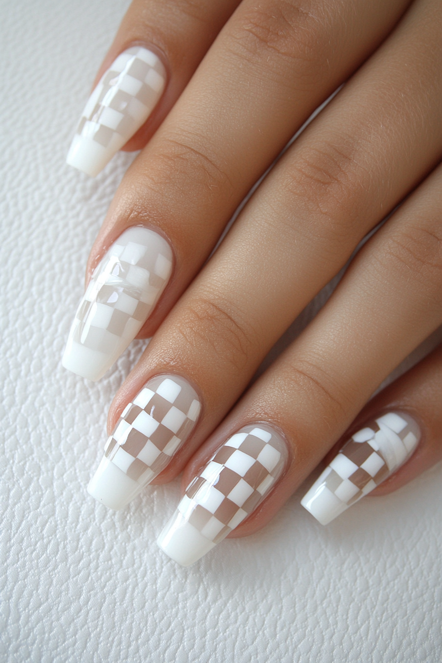 16. Checkerboard White Tips (White Tip Nail Design Ideas) - White Tip Nail Design Ideas