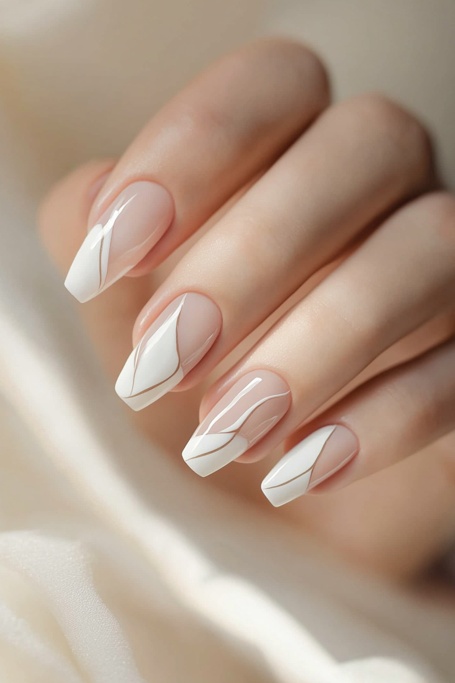 19. Minimalist Line Art Tips (White Tip Nail Design Ideas) - White Tip Nail Design Ideas