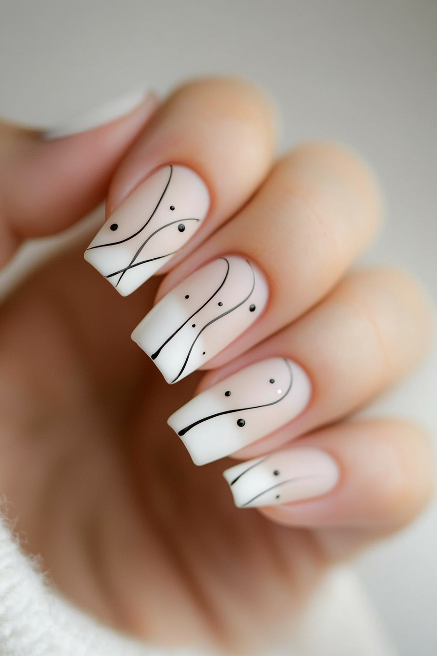 22. White Tips with Black Accents (White Tip Nail Design Ideas) - White Tip Nail Design Ideas