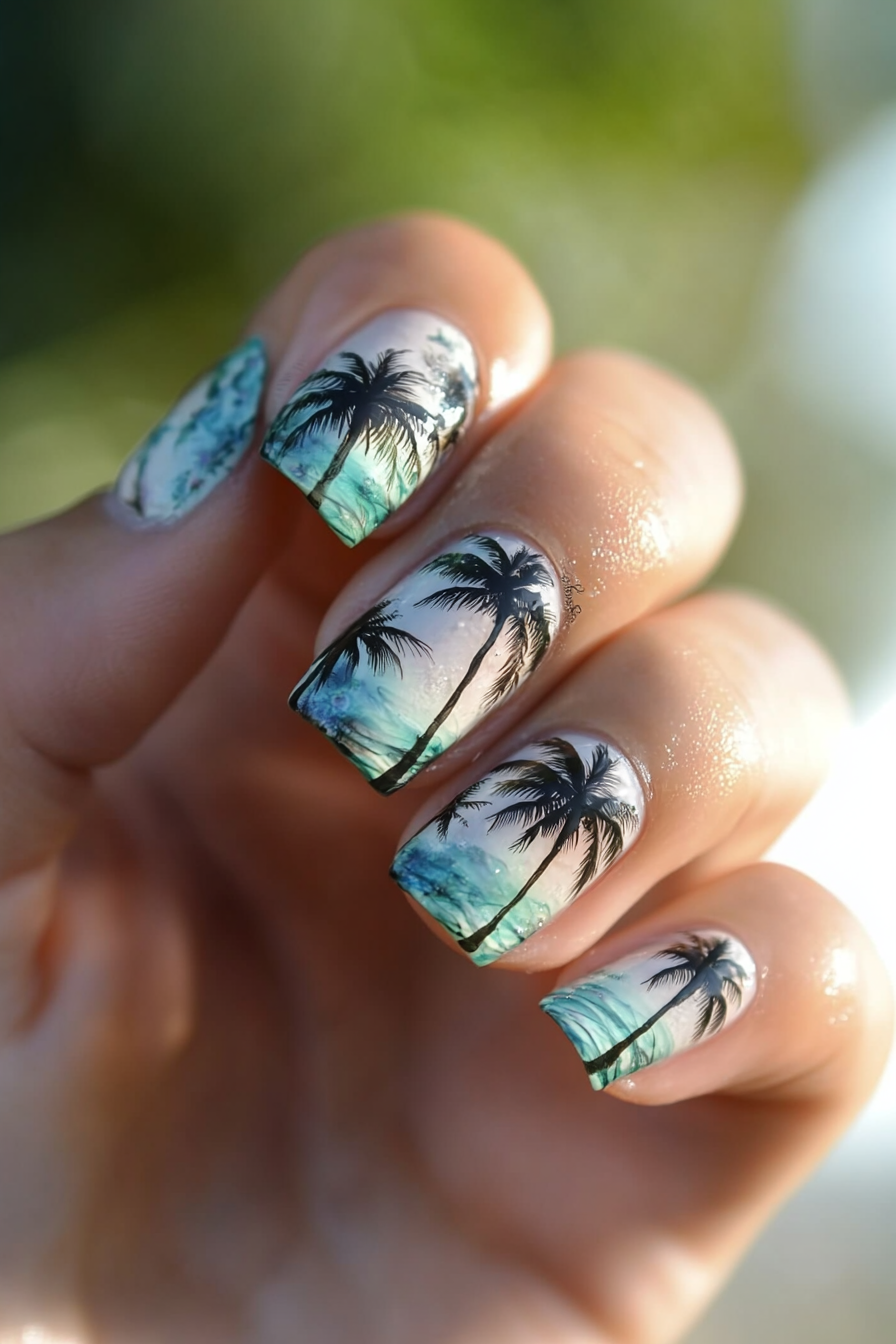 1. Tropical Palm Trees (Beach Nail Design Ideas) - Beach Nail Design Ideas