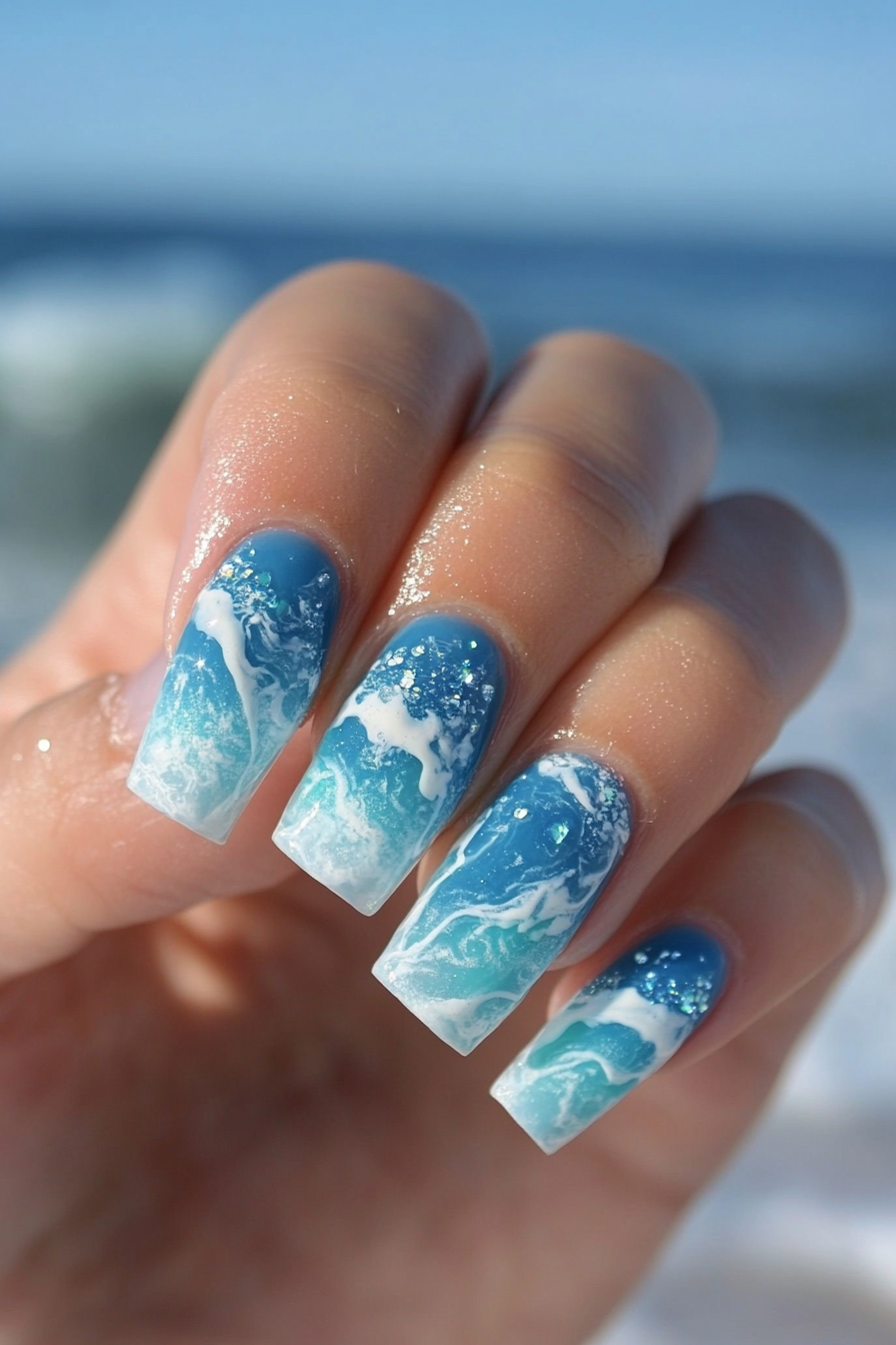 3. Ocean Waves (Beach Nail Design Ideas) - Beach Nail Design Ideas