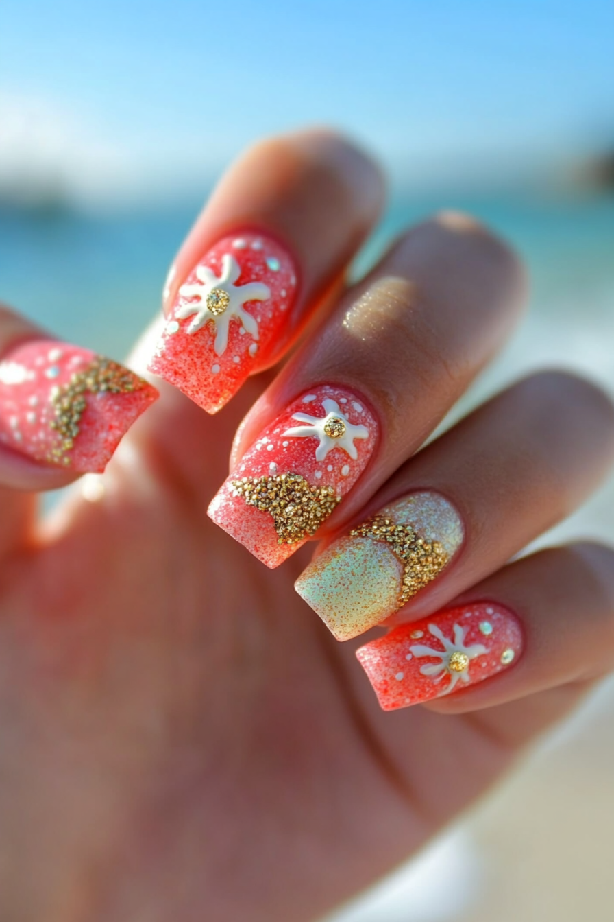 4. Coral Reef Beauty (Beach Nail Design Ideas) - Beach Nail Design Ideas