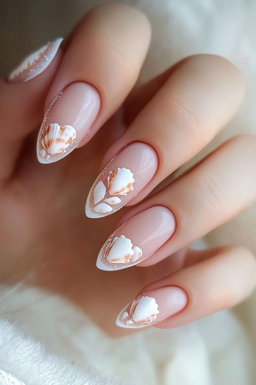8. Seashell Accents (Beach Nail Design Ideas) - Beach Nail Design Ideas