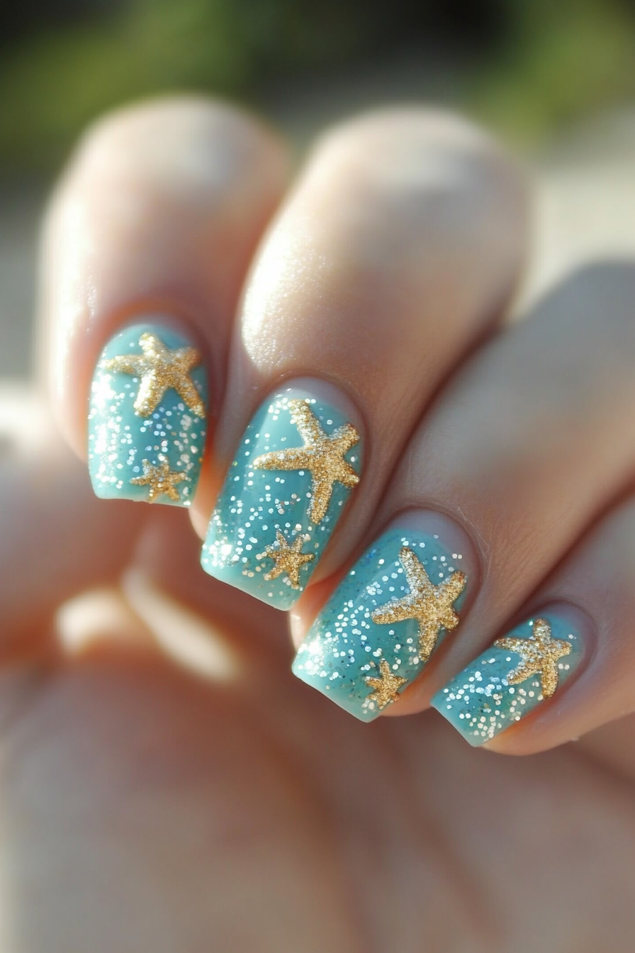 10. Starfish Sparkle (Beach Nail Design Ideas) - Beach Nail Design Ideas