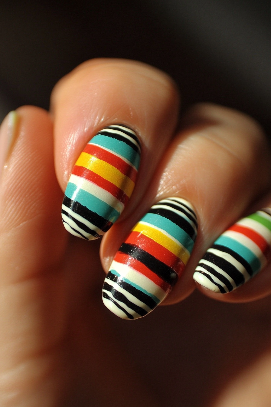 21. Surfboard Stripes (Beach Nail Design Ideas) - Beach Nail Design Ideas