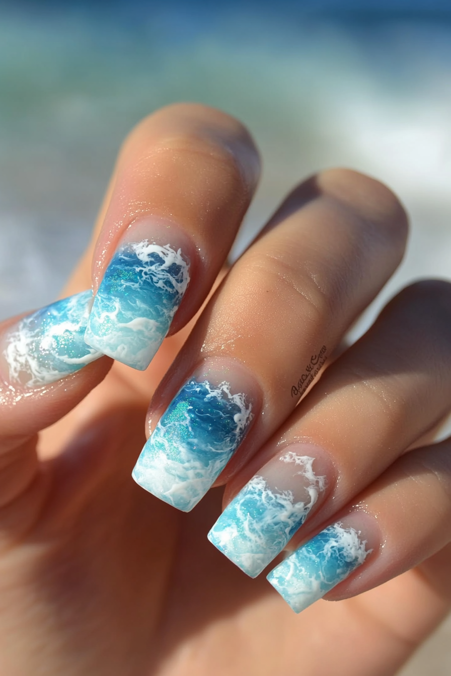23. Breezy Waves (Beach Nail Design Ideas) - Beach Nail Design Ideas