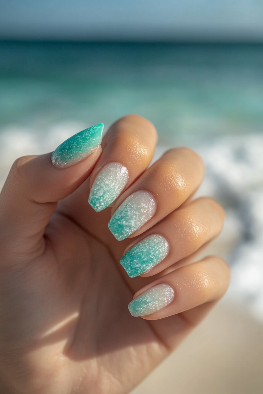 24. Sea Glass (Beach Nail Design Ideas) - Beach Nail Design Ideas