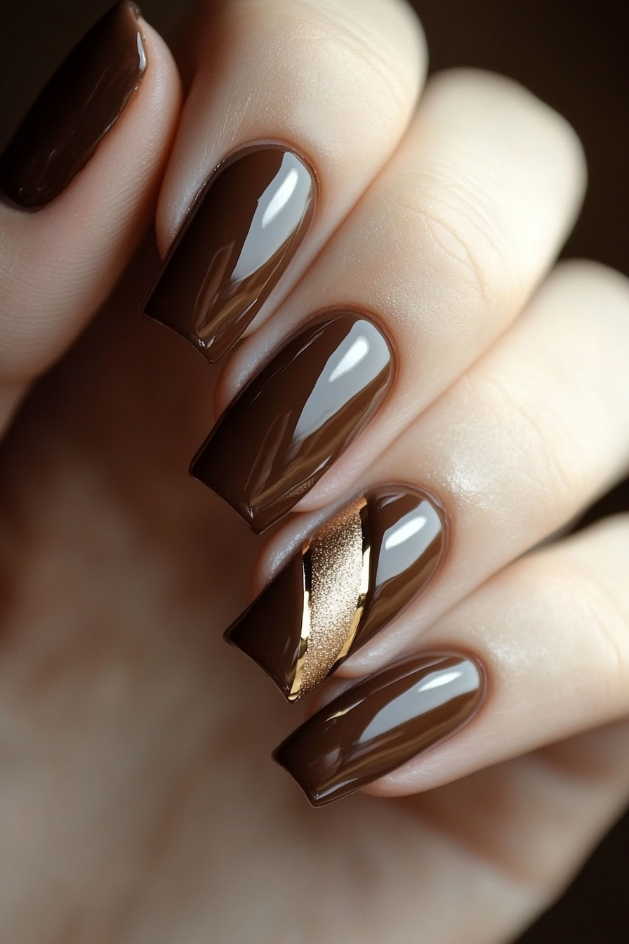 9. Bronze Foil Accent (Brown Nail Design Ideas) - Brown Nail Design Ideas