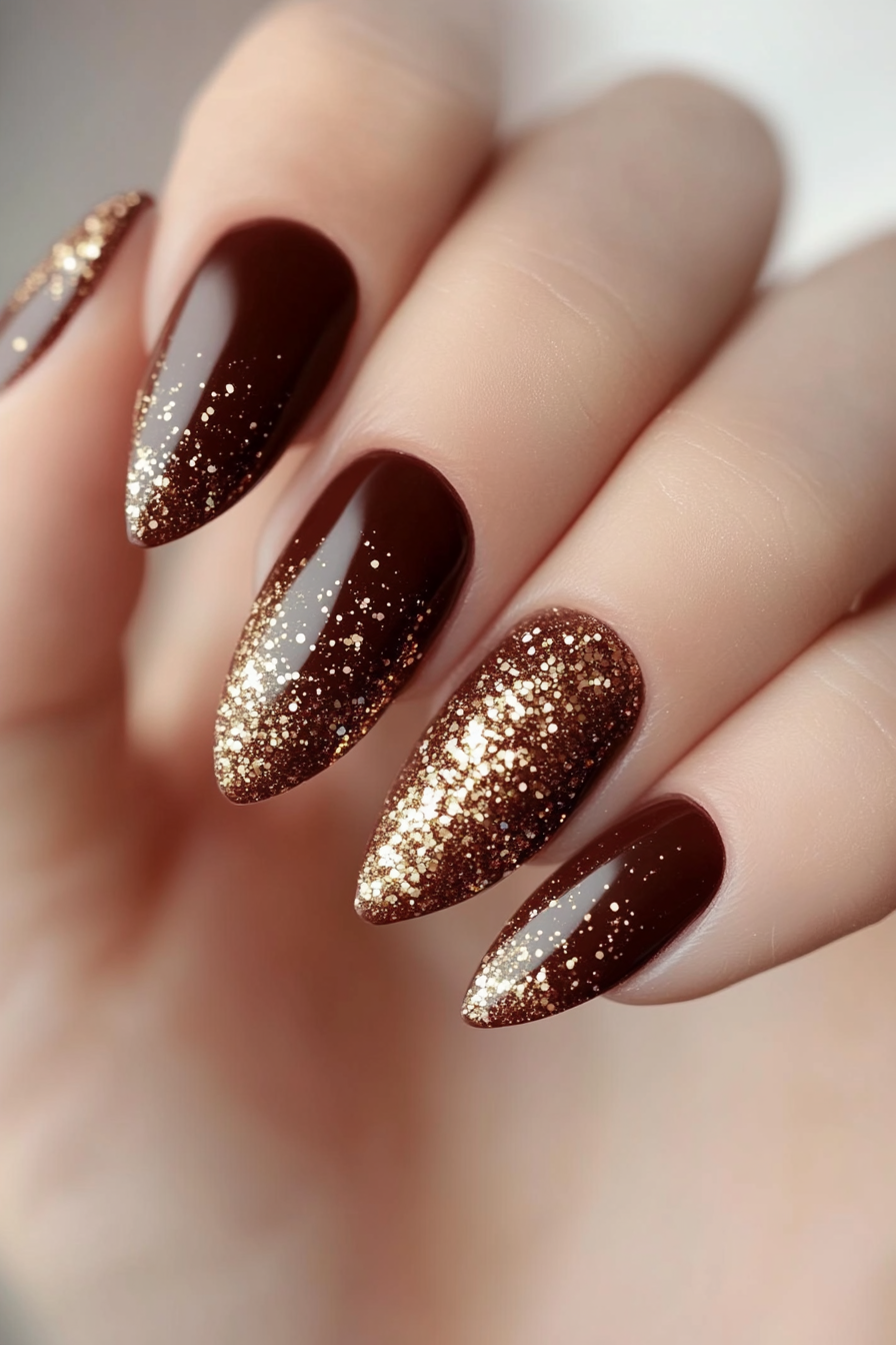 13. Chestnut Glitter (Brown Nail Design Ideas) - Brown Nail Design Ideas