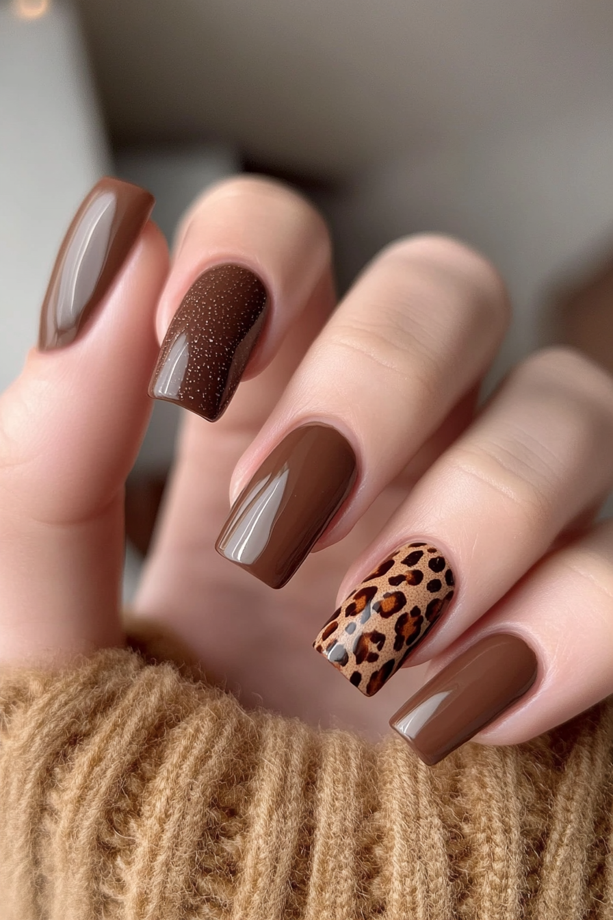 16. Mocha Animal Print (Brown Nail Design Ideas) - Brown Nail Design Ideas
