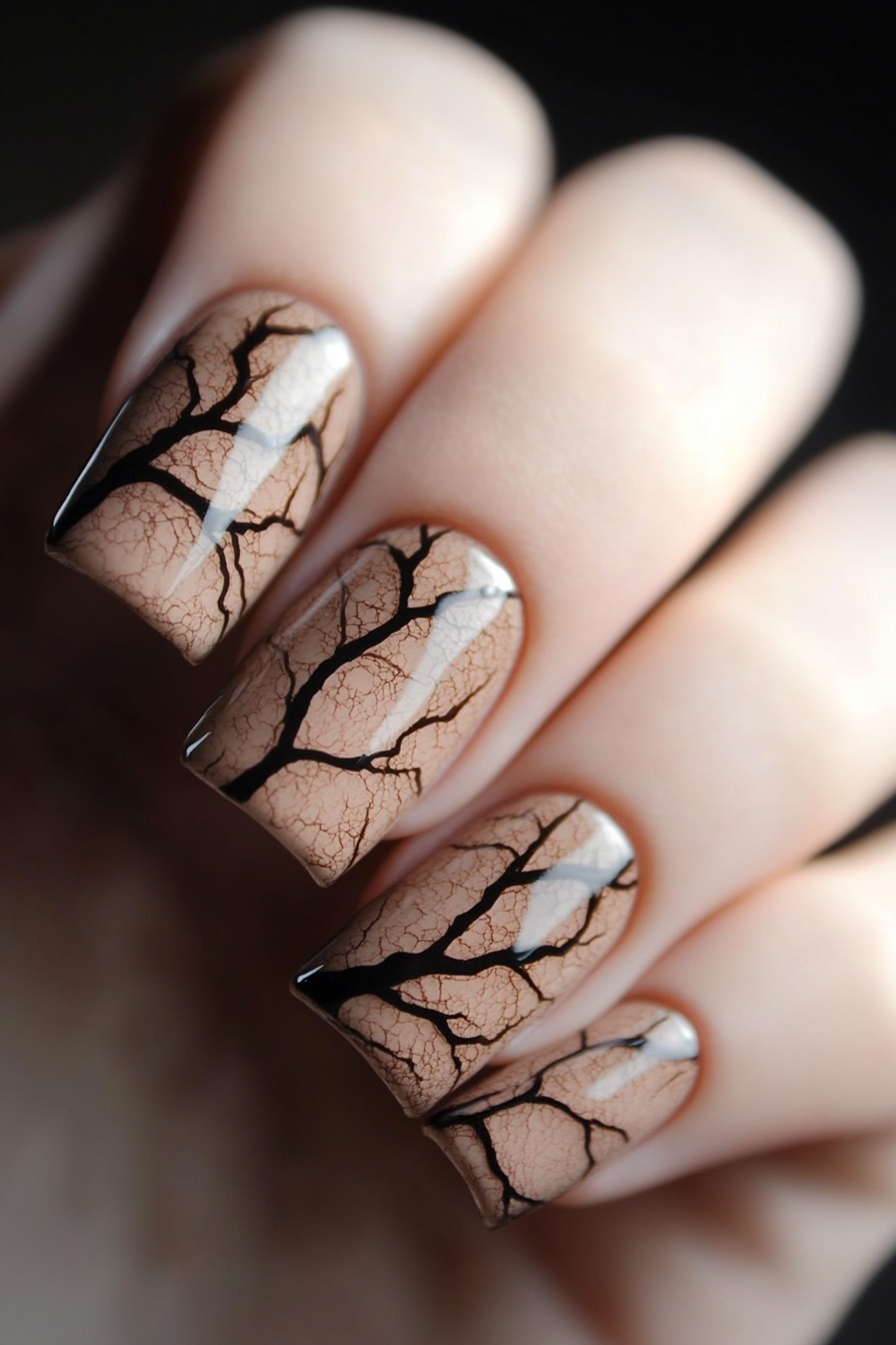 20. Bark Texture (Brown Nail Design Ideas) - Brown Nail Design Ideas