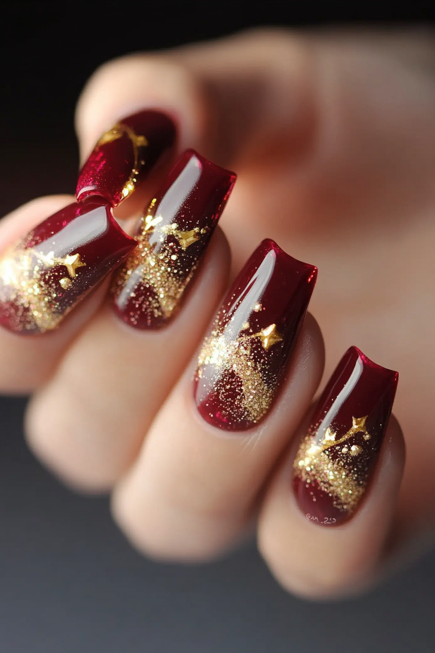 3. Golden Twinkle (Holiday Nail Design Ideas) - Holiday Nail Design Ideas