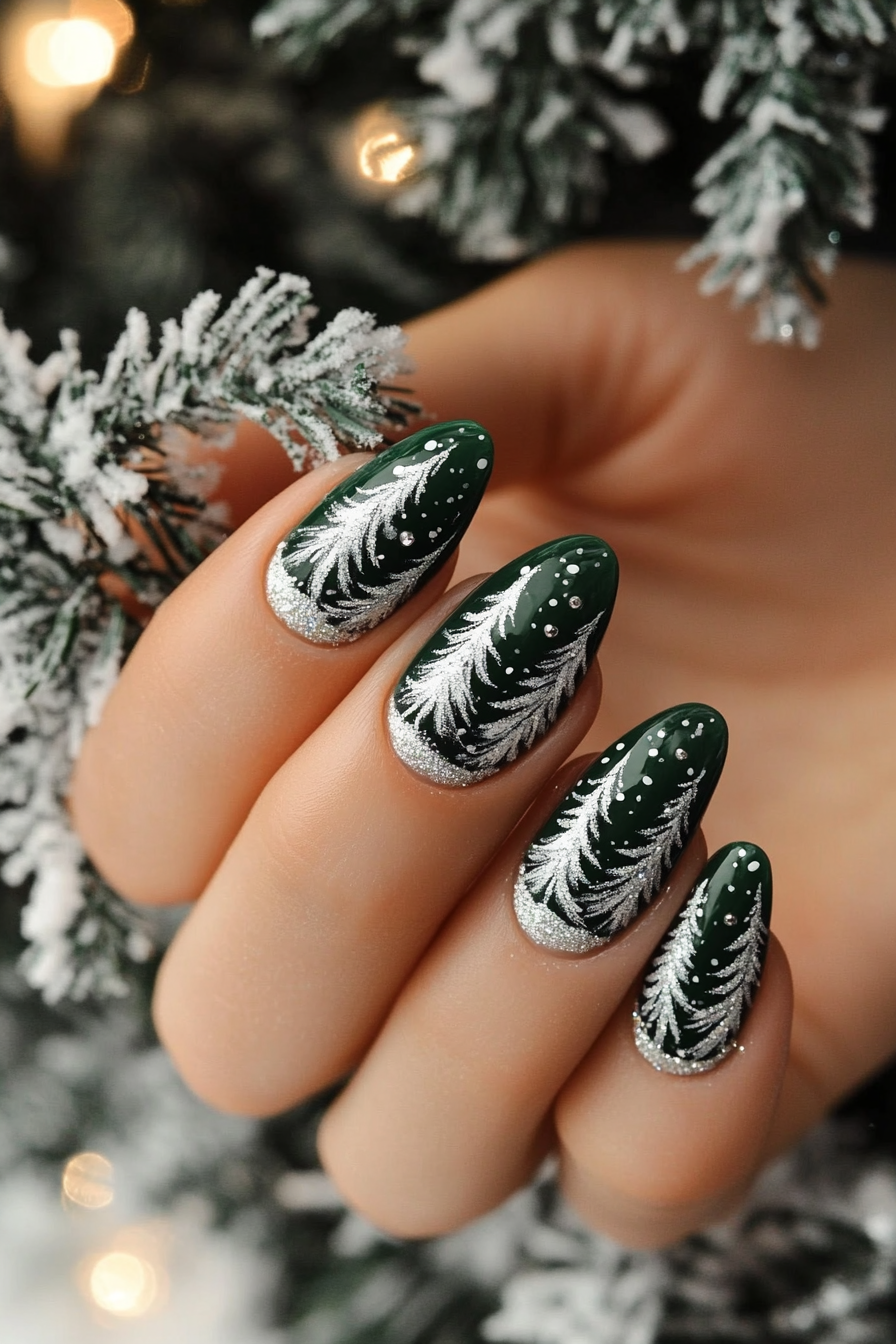 4. Frosted Pines (Holiday Nail Design Ideas) - Holiday Nail Design Ideas