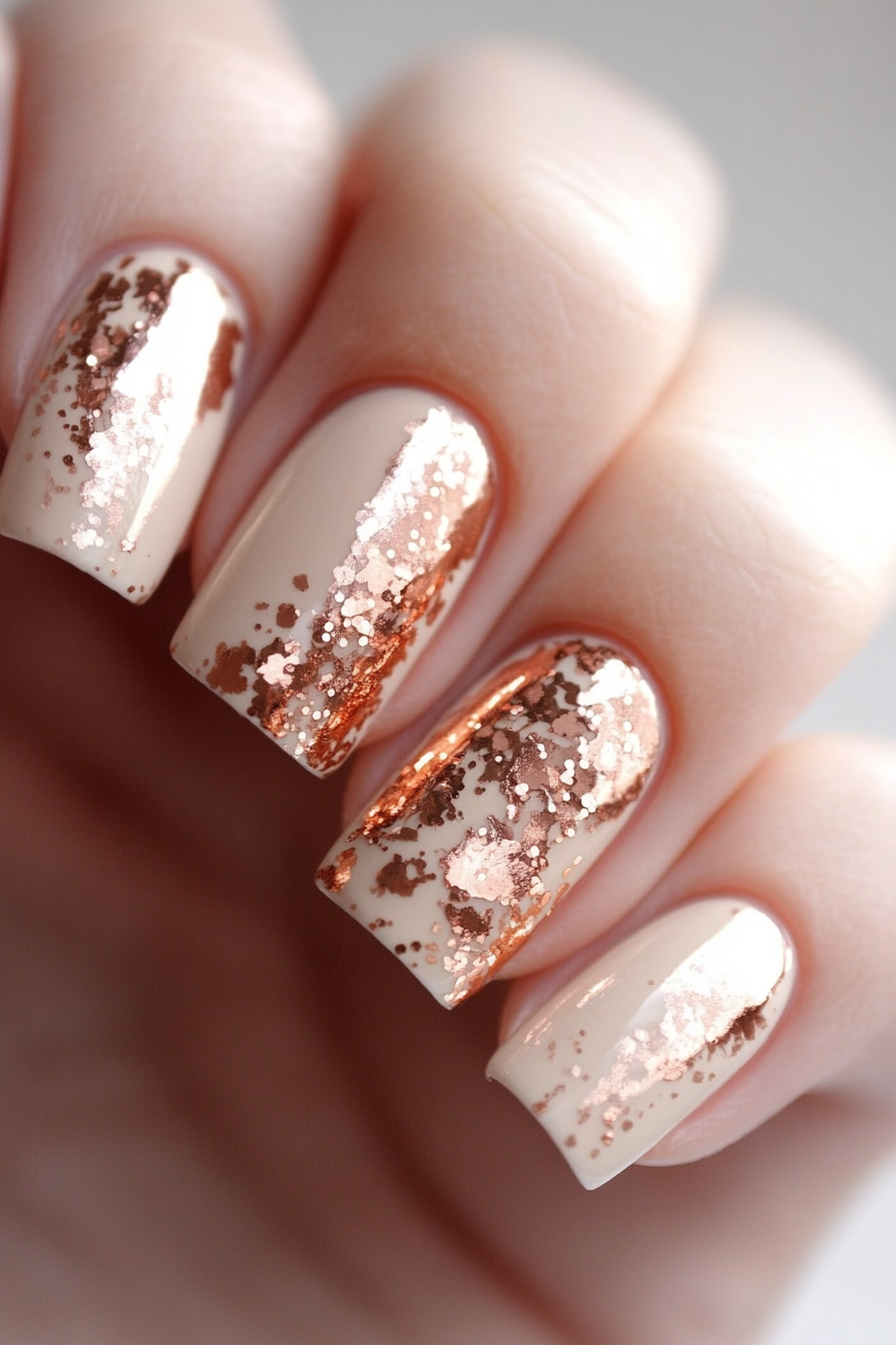 9. Rose Gold Joy (Holiday Nail Design Ideas) - Holiday Nail Design Ideas