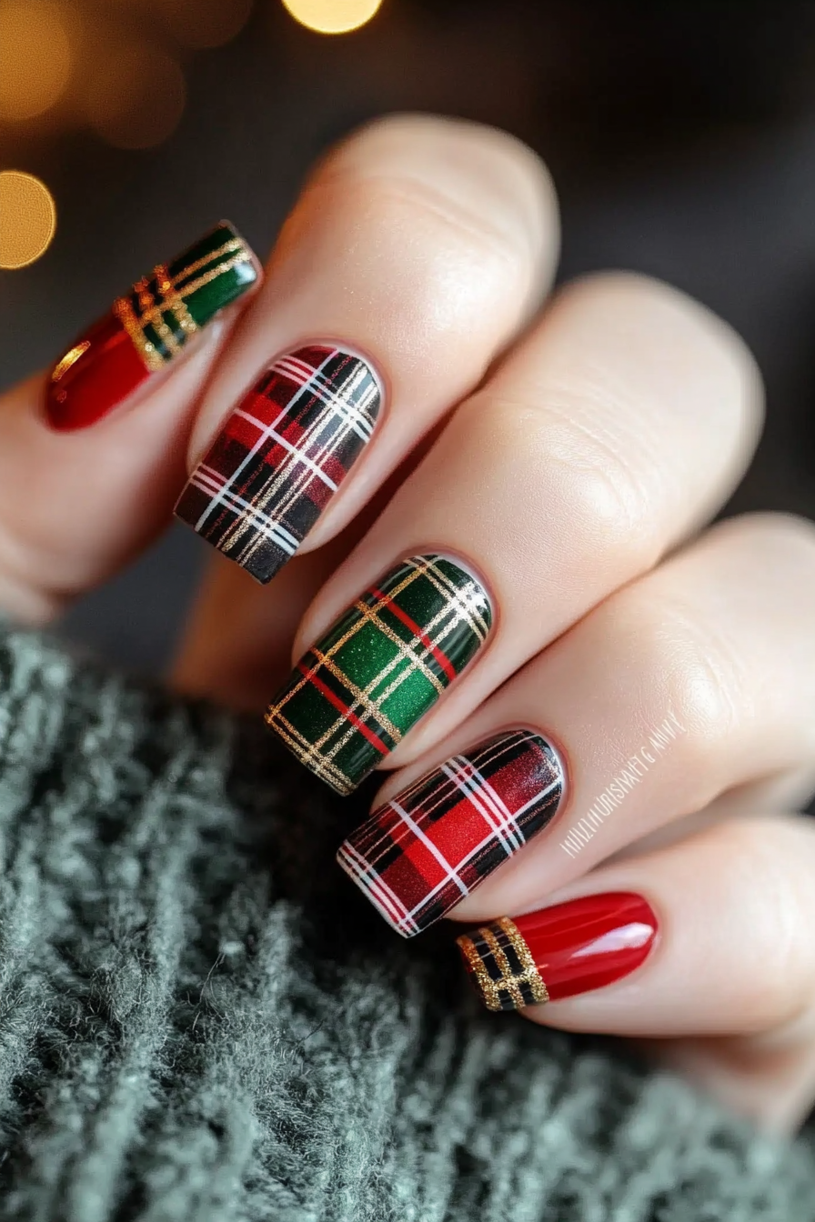 11. Holiday Plaid (Holiday Nail Design Ideas) - Holiday Nail Design Ideas