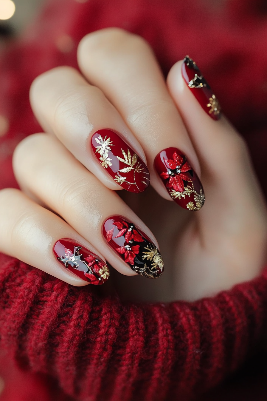 15. Poinsettia Delight (Holiday Nail Design Ideas) - Holiday Nail Design Ideas