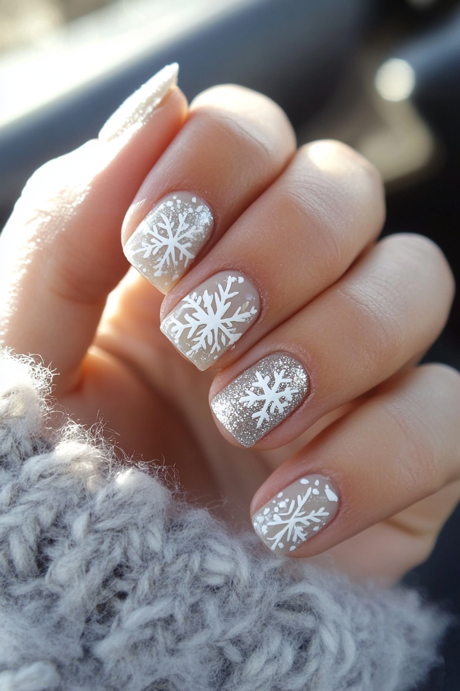 16. Silver Snowflakes (Holiday Nail Design Ideas) - Holiday Nail Design Ideas