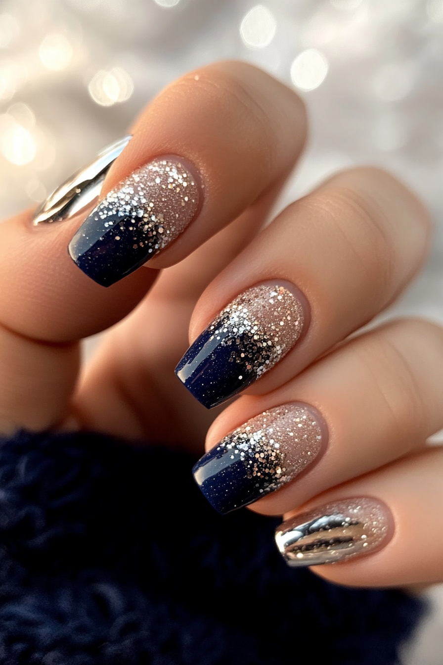 18. Midnight Sparkle (Holiday Nail Design Ideas) - Holiday Nail Design Ideas