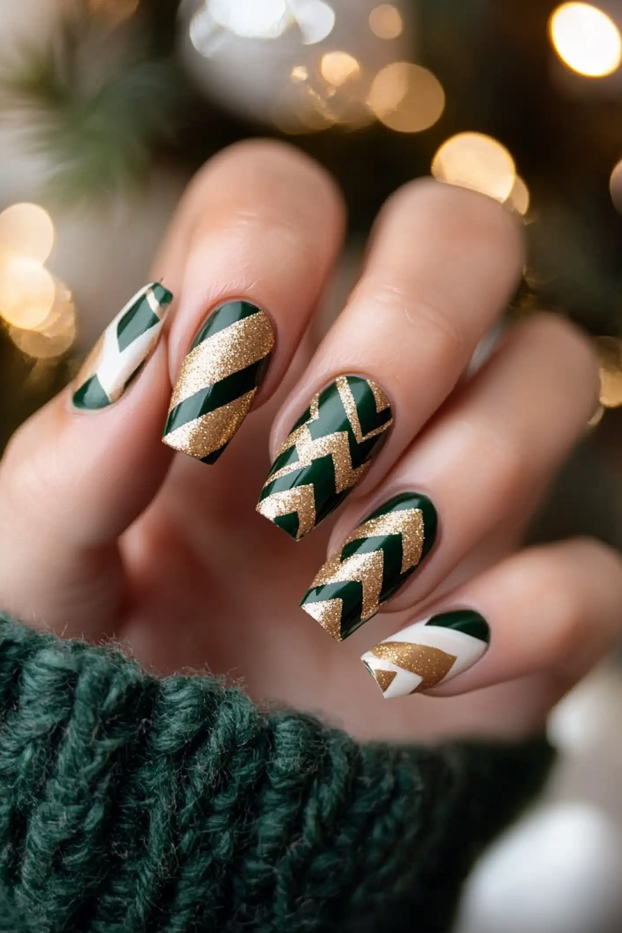 24. Holiday Chevron (Holiday Nail Design Ideas) - Holiday Nail Design Ideas