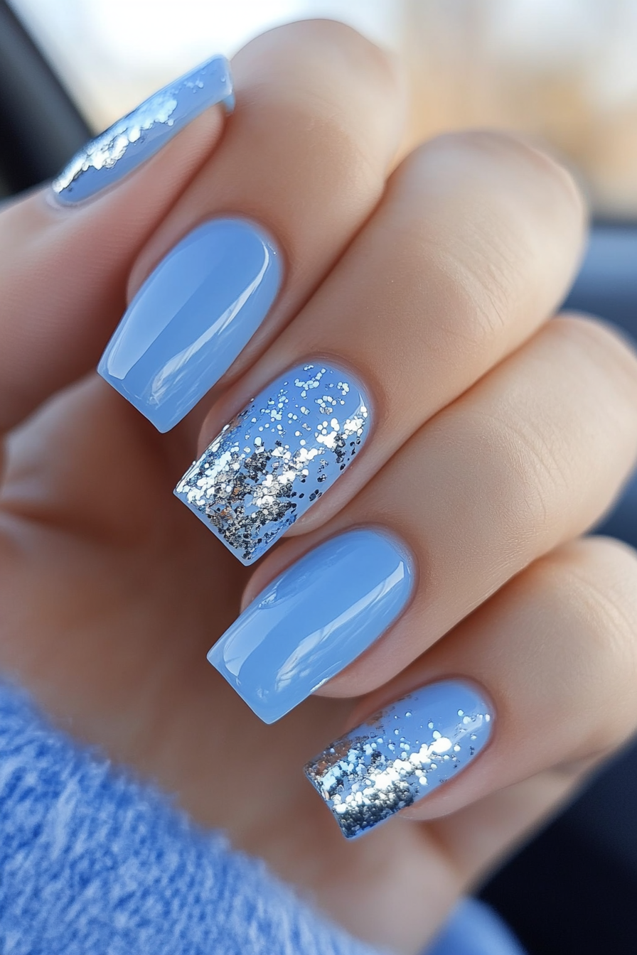 3. Pastel Blue and Silver Foil (Light Blue Nail Design Ideas) - Light Blue Nail Design Ideas