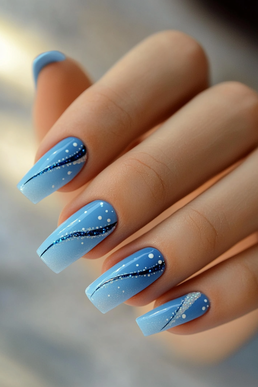 10. Blue Dot and Line Accent (Light Blue Nail Design Ideas) - Light Blue Nail Design Ideas