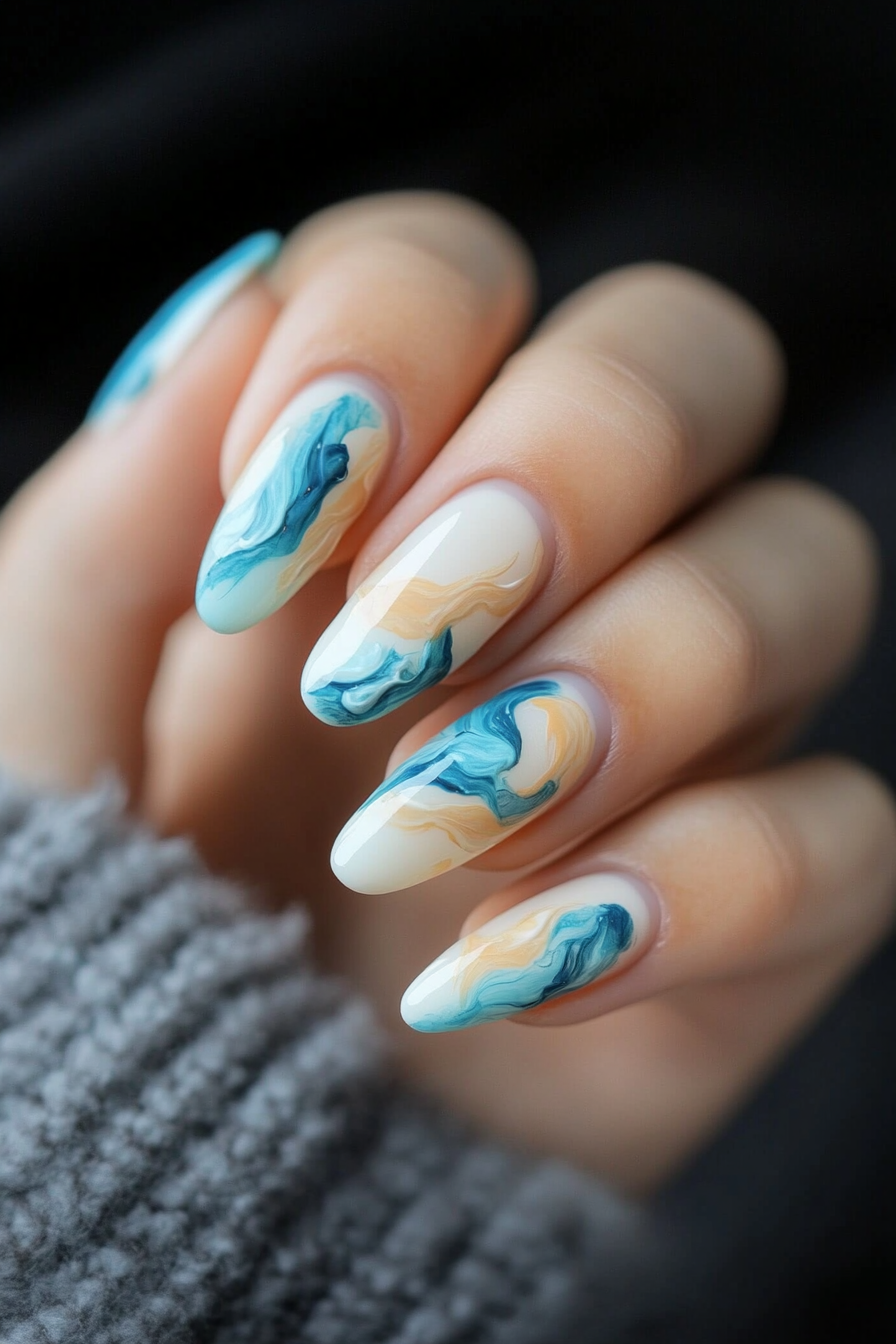 12. Abstract Blue and Beige Art (Light Blue Nail Design Ideas) - Light Blue Nail Design Ideas