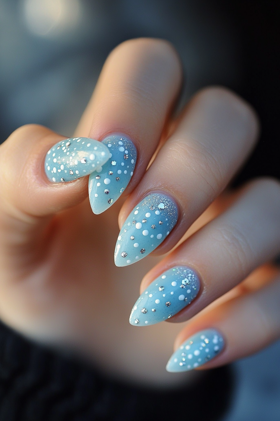 14. Baby Blue with Silver Dots (Light Blue Nail Design Ideas) - Light Blue Nail Design Ideas