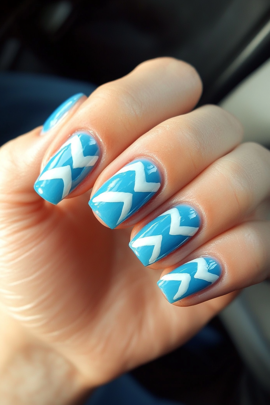 15. Blue and White Chevron Tips (Light Blue Nail Design Ideas) - Light Blue Nail Design Ideas