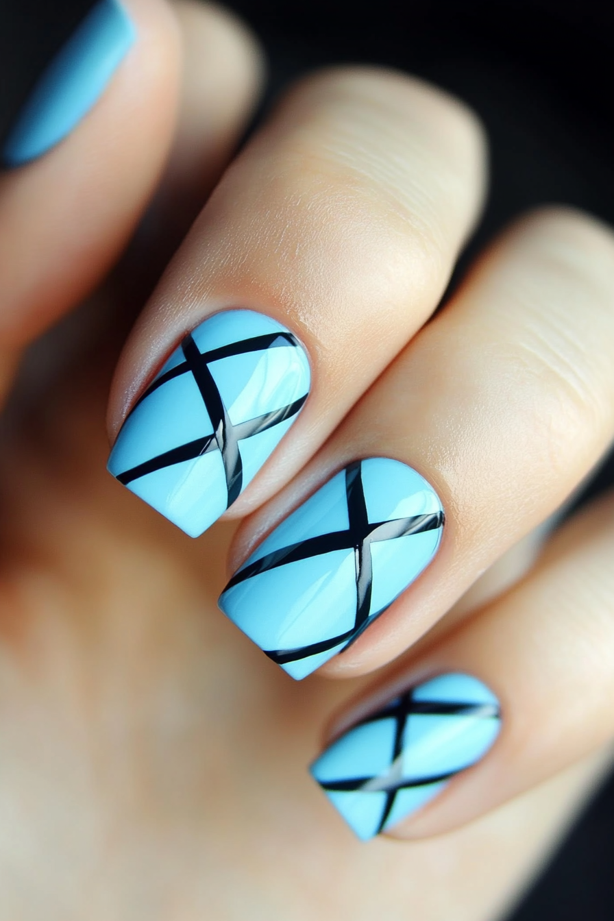 18. Classic Blue with Matte Accents (Light Blue Nail Design Ideas) - Light Blue Nail Design Ideas