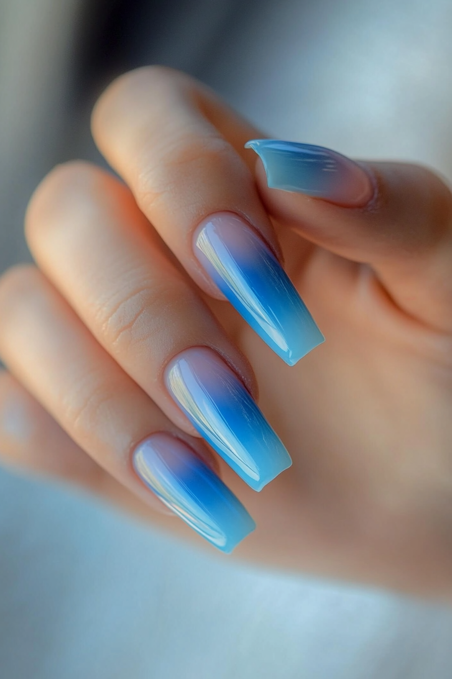 19. Blue with Rainbow Gradient Tips (Light Blue Nail Design Ideas) - Light Blue Nail Design Ideas