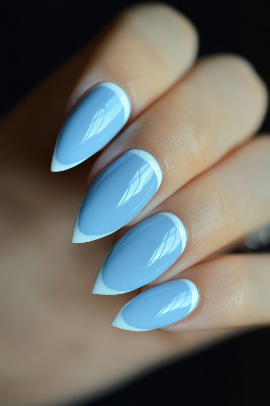 24. Subtle Blue with French Tips (Light Blue Nail Design Ideas) - Light Blue Nail Design Ideas