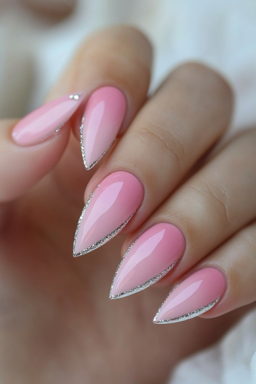 12. Pink Ombre with Silver Details (Light Pink Nail Design Ideas) - Light Pink Nail Design Ideas
