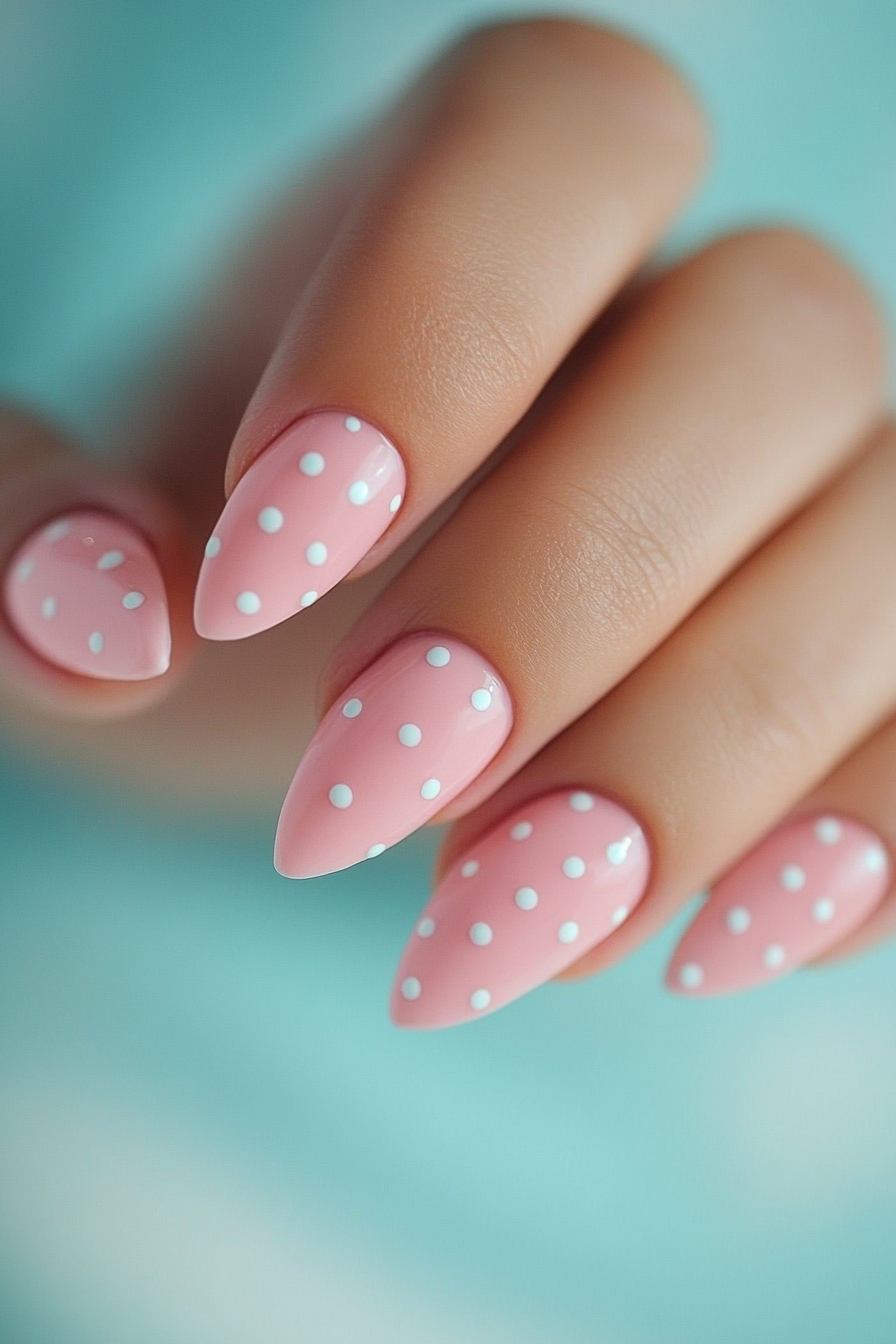 16. Polka Dot Pink Nails (Light Pink Nail Design Ideas) - Light Pink Nail Design Ideas