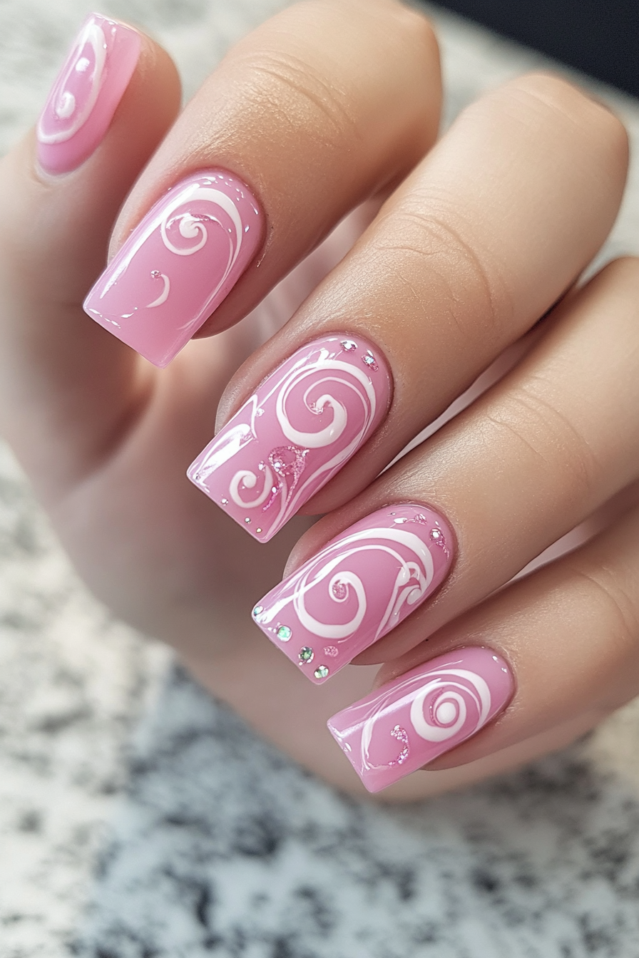 27. Pink Swirl Design (Light Pink Nail Design Ideas) - Light Pink Nail Design Ideas