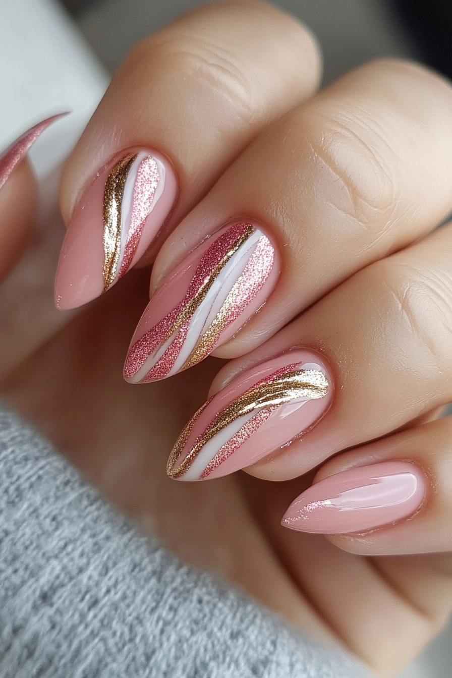 6. Pink with Gold Foil Touches (Light Pink Nail Design Ideas) - Light Pink Nail Design Ideas