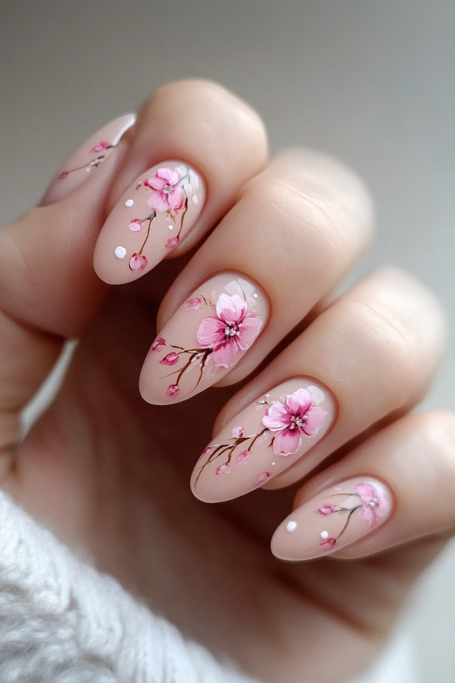 7. Pink Floral Designs (Light Pink Nail Design Ideas) - Light Pink Nail Design Ideas
