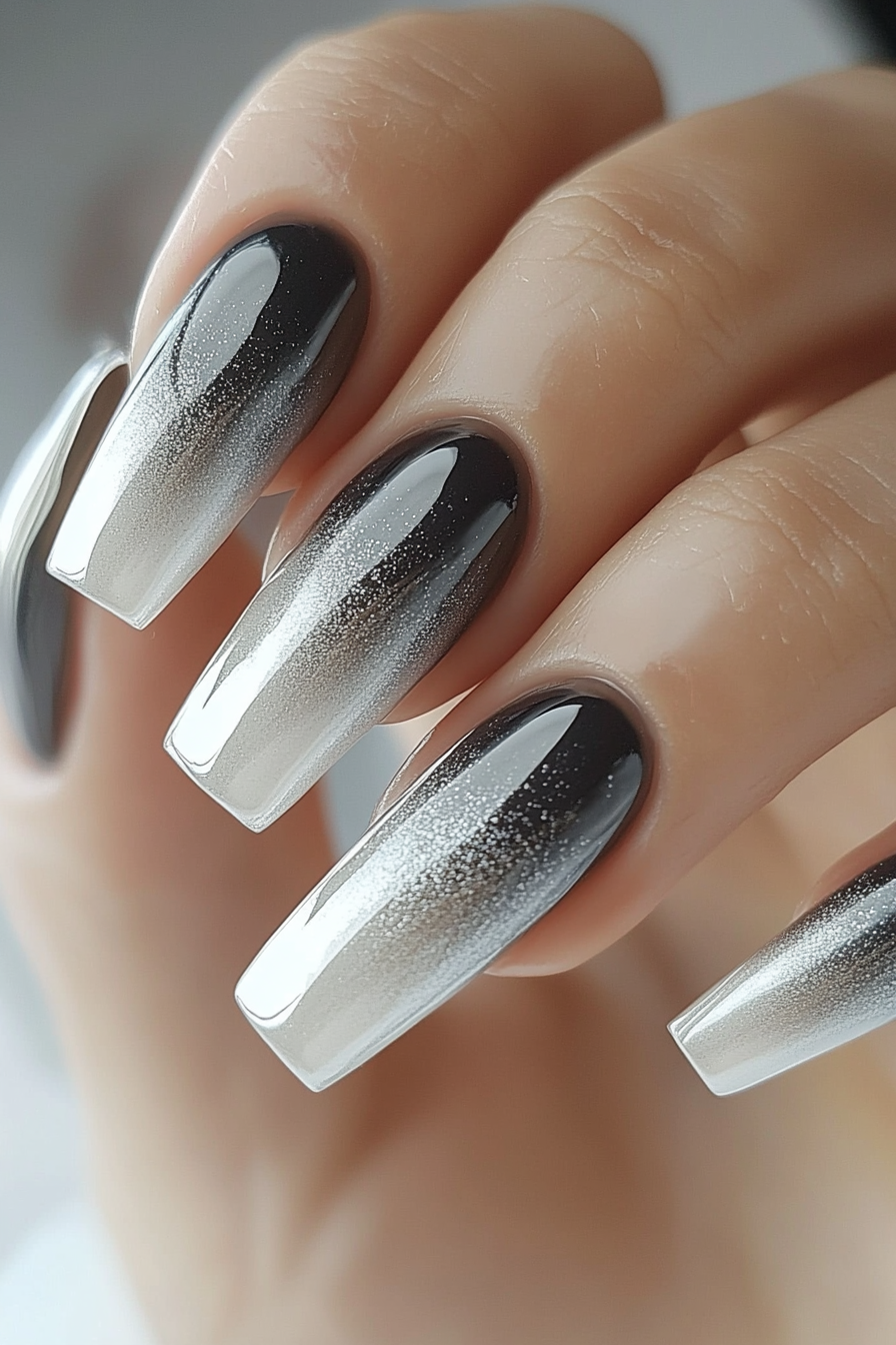 2. Shimmering Silver Gradient (Long Nail Design Ideas) - Long Nail Design Ideas