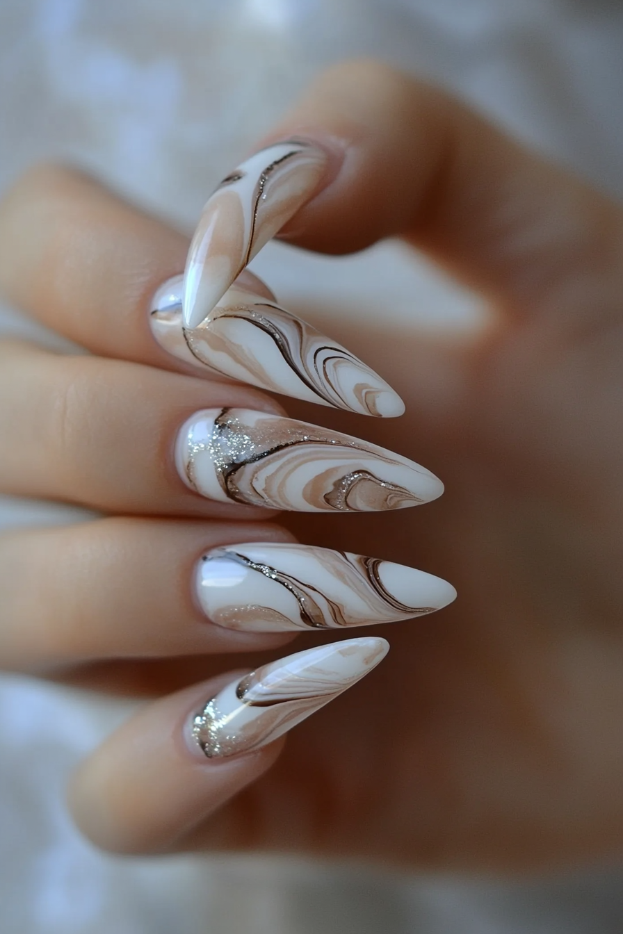 6. White Marble Long Nails (Long Nail Design Ideas) - Long Nail Design Ideas