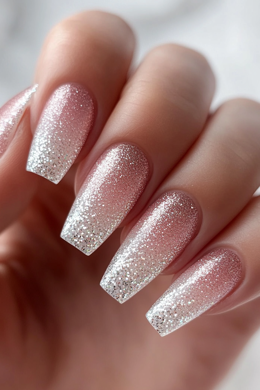 16. Champagne Pink with Glitter Ombre (Long Nail Design Ideas) - Long Nail Design Ideas