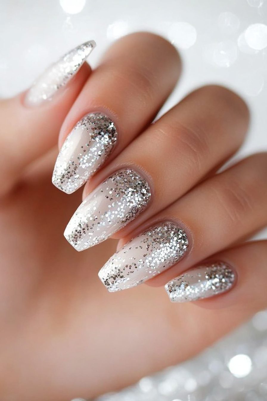 2. Silver Glitter Ombré (Silver Nail Design Ideas) - Silver Nail Design Ideas