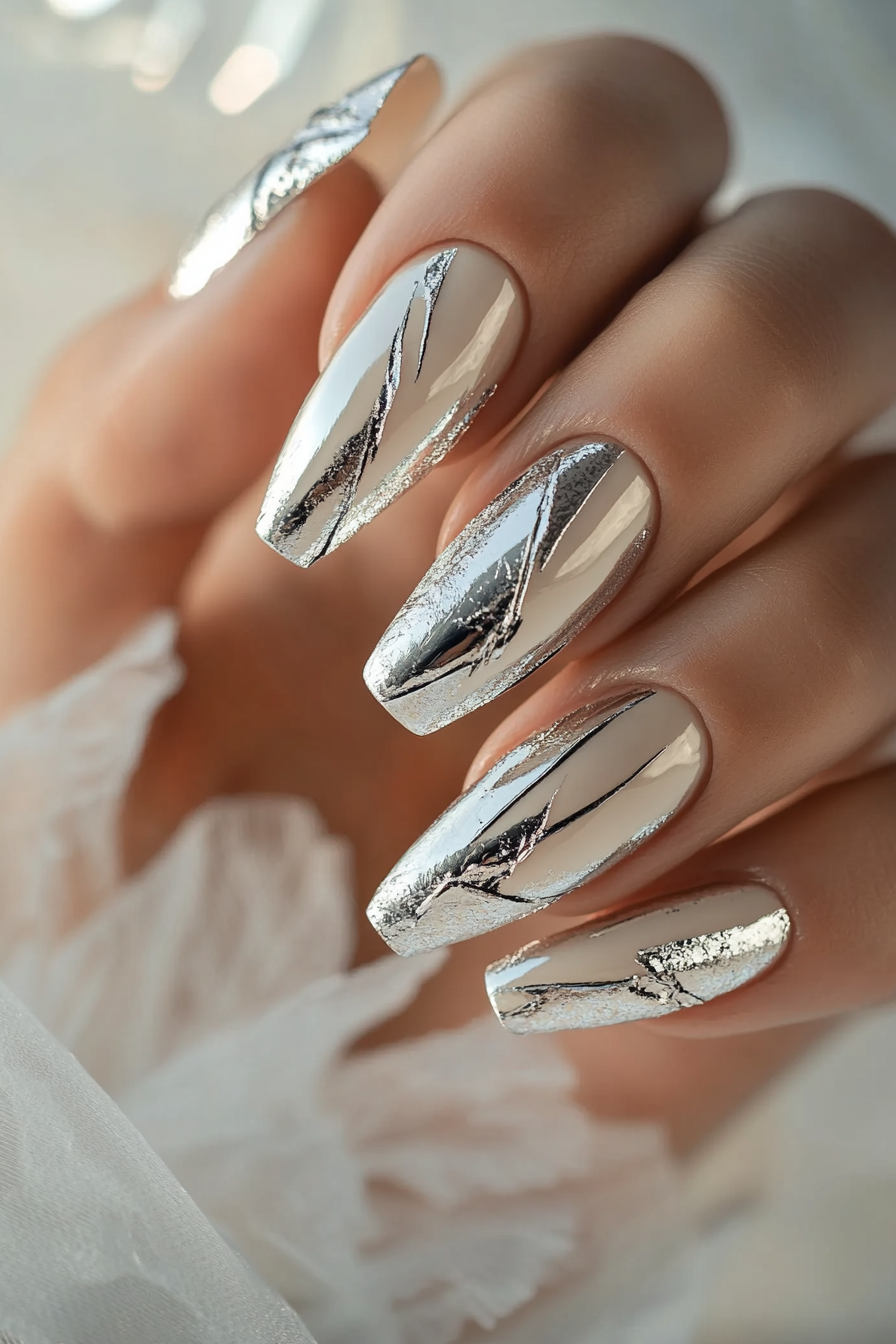 5. Silver Foil Accents (Silver Nail Design Ideas) - Silver Nail Design Ideas