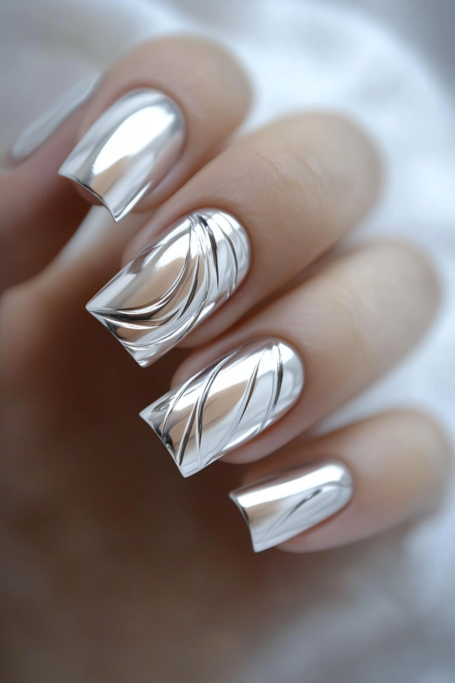 9. Chrome Swirl Art (Silver Nail Design Ideas) - Silver Nail Design Ideas