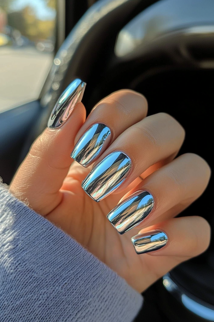 14. Holographic Silver Shine (Silver Nail Design Ideas) - Silver Nail Design Ideas