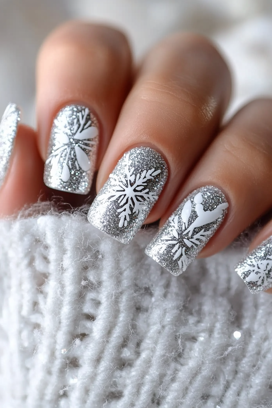 25. Snowflake Sparkle (Silver Nail Design Ideas) - Silver Nail Design Ideas