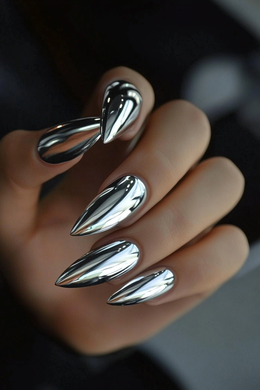 27. Neon Silver Edge (Silver Nail Design Ideas) - Silver Nail Design Ideas